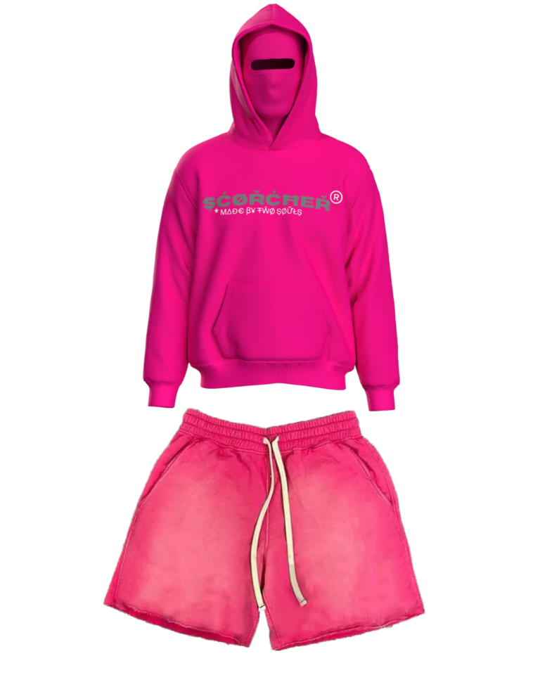 KOMPLET PINK BALACLAVA HOODIE / PINK SHORTS